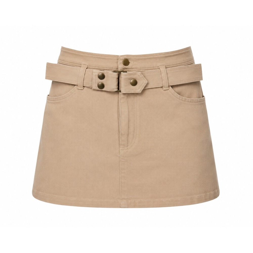 Belted Utility Mini Skirt Small Tan High Rise‎ Stretch Festival Cotton Casusal